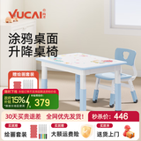 育才儿童桌椅花生桌可升降涂鸦幼儿园学习画画桌宝宝积木玩具游戏桌椅 小蓝鲸长方桌120X60CM 配一椅