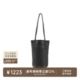 裘真情人节礼物慵懒遇水桶包女腋下单肩包复古通勤包头层植鞣牛皮包包 黑色-小号