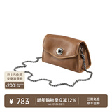 裘真信封包女链条斜挎单肩包休闲复古小包植鞣头层牛皮包包 大象灰-小号