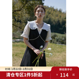 独束大码女装法式甜美重工假两件连衣裙夏季新款显瘦裙子22DS2314 静谧黑 M
