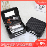 爱情海化妆包女便携旅行大容量带镜子洗漱包高颜值手提护肤品收纳箱旅游 【黑色】化妆师专用化妆箱出差 随身口红包防泼水出门化妆刷收纳