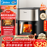 美的（Midea）小炎烤空气炸锅蒸烤一体上下双热源免翻面 可视窗口家用智能大容量6L金属内腔蒸汽嫩炸烤箱KZC6054