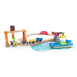 Hape宝宝火车轨道拼搭玩具diy龙门吊港口运输套男女孩玩具E3791