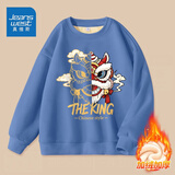 真维斯男童卫衣冬季加绒加厚2025新款儿童秋冬款保暖上衣中大童洋气冬装 【加绒圆领】雾霾蓝（祥云舞狮） 160