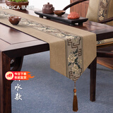 骆易家（Lorica）防水桌旗中式禅意茶席长条茶桌布餐桌茶几桌布茶旗茶桌垫布定制 国色芳华-麻色（防水款） 【桌旗】33*80cm【适合炕几0.4-0.6米】