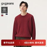 gxgjeans男装 多色基础刺绣绞花保暖圆领毛衣针织衫男25年冬新品 安哥拉红 XL (180)