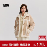 森马（Semir）外套女牛角扣翻领宽松文艺2024冬季仿麂皮仿兔毛夹克109724108011