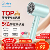 美的（Midea）5亿等离子护发电吹风 家用负离子护发吹风筒 1800W大功率便携吹风机 FJ308绿 年会奖品 生日礼物