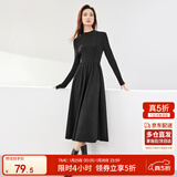 尚都比拉秋冬复古气质女神范打底针织连衣裙中长款显瘦a字裙 黑色 S 