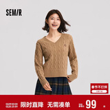 森马（Semir）森柔毛衫|毛衣女刺绣V领显瘦宽松2024绞花上衣复古风109724107014