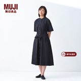 MUJI女式 凉感 短袖衬衫连衣裙女装裙子纯棉25年夏季长裙 黑色 L (165/88A)