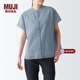 MUJI MUJI 女式 水洗棉强捻 法国袖罩衫 BCA31C2S 短袖休闲百搭衬衫 蓝色 M-L