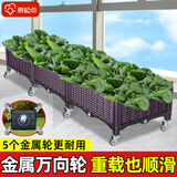原起点阳台楼顶种菜箱长方形蔬菜种植箱神器种菜盆菜箱塑料花箱户外 【金属轮】常用3联箱150*40*26