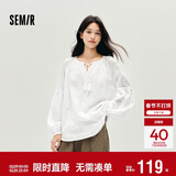 森马（Semir）长袖衬衫女流苏刺绣波西米亚风2025秋白色宽松袖衬衣10A525105001