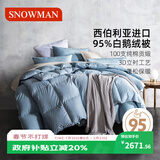 斯诺曼高档100支贡缎95%白鹅绒羽绒被芯 子母被子2.2*2.4m充450g+900g蓝
