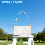 CHARLES&KEITH褶皱油蜡皮斜挎小方包手提包腋下包女士生日礼物CK2-80160183 Cream奶白色 S