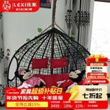 乐系（LEXI） 吊椅双人鸟巢秋千吊篮家用室内阳台吊兰户外吊床藤椅摇篮椅躺椅 双人黑色细藤特大号 静音款