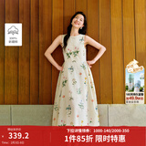 茵曼植物碎花女装无袖连衣裙浪漫度假风宽松2026夏季新品花苞长裙子 杏色 S
