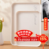 拜杰长方形托盘茶盘家用果盘早餐盘收纳盘零食盘小兔米白色中号