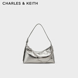 CHARLES&KEITH柔软拉链式褶皱单肩包腋下包包女包女士生日礼物CK2-40782472 Pewter锡灰色 S