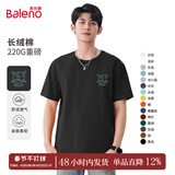 班尼路（Baleno）短袖t恤男220g重磅纯棉体恤情侣款上衣青少年百搭打底衫休闲透气 黑#JPB酷鸟棒球 L