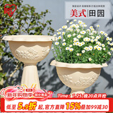 爱丽思（IRIS）浮雕杯型创意大花盆户外庭院家用树脂塑料欧式绣球高脚花盆 350L【浅米色】约6.5L