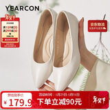 意尔康女鞋粗跟时装鞋浅口套脚高跟鞋工作女单鞋春秋 26904W米白38