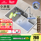 九牧（JOMOO）304不锈钢厨房大单槽水槽套餐厨房洗水洗菜盆单槽 【喷砂电解】750*450--含龙头 （SUS304不锈钢大单槽）