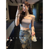 三吉黑花【晚尔】抹胸针织吊带女春款定制弹力蕾丝花边外穿绝 星灰 现货 S