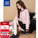 唐狮（TonLion）2025秋冬女圆领撞色间条绞花开衫