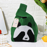 TaTanice针织礼品袋满月宴礼物结婚手提袋生日礼物袋托特手腕包 熊猫款