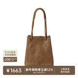 裘真情人节礼物008水桶包女斜挎通勤大容量真皮复古小众植鞣牛皮包包 大象灰-小号