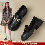 ZHR乐福鞋女软底百搭圆头小皮鞋子女英伦风粗跟女鞋 OFTEP06 黑色 36