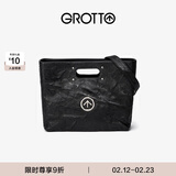 个乐经典CARRY托特包大容量通勤植鞣褶皱绵羊皮手提单肩包新年礼物 经典黑银标M