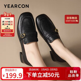 意尔康女鞋中粗跟方头乐福鞋复古英伦风通勤单鞋女 13380W黑色 40