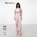 MO&Co.牛仔裤背带裤夏脏染工装风格高腰可调节肩带搭扣摩安珂 粉杏色 XS 155