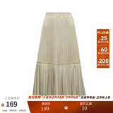 两三事丝绒半身裙春季女黑色百褶裙裙子复古半裙长裙 开心自转体 奶杏色 厚款 S