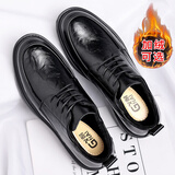 戈耐（GENAI）男士休闲皮鞋男生新郎结婚隐形内增高百搭潮商务鞋真皮透气男鞋子 黑色【加绒】保暖二棉鞋男冬季 41 (255mm)