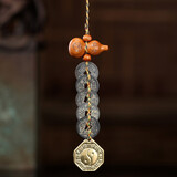 禾笙堂五帝钱仿古铜钱配八卦镜家居客厅玄关风水装饰车载钥匙扣葫芦挂饰 五帝钱配葫芦八卦镜