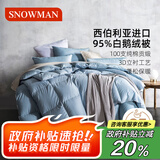 斯诺曼高档100支贡缎95%白鹅绒羽绒被芯 子母被子1.5*2.1m充250g+500g蓝