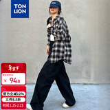 唐狮（TonLion）2024格子衬衫女宽松长袖休闲衬衣百搭通勤上衣 黑色/二批 L