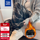 唐狮（TonLion）2024女休闲显瘦松紧格纹加绒休闲裤 黑色调 L 