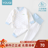 优奇婴儿衣服秋冬套装宝宝保暖夹棉内衣高腰护肚男女儿童2件套秋冬装 秋冬【高腰】浅蓝 73