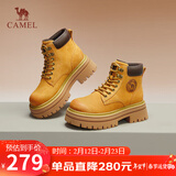 骆驼（CAMEL）大黄靴女时髦擦色粗跟户外工装秋马丁靴 L24W076611 土黄(5孔) 37
