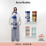 Acne Studios【12期免息】男女同款格纹流苏彩虹Vally围巾羊毛披肩 白色/灰色/宝蓝色 均码