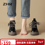 ZHR马丁靴女真牛皮厚底小个子短靴英伦风圆头皮靴女 AH358 黑色 35 