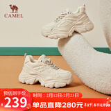 骆驼（CAMEL）老爹鞋女网布皮面拼接双系带厚底休闲鞋 L24S283079 杏色 39