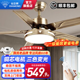 钻石牌（DIAMOND）风扇灯吊扇灯led客厅带灯吊扇北欧现代简约变频电风扇三色变光WY 52寸五叶【DC变频】6档双控
