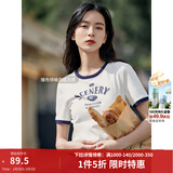 茵曼（INMAN）潮趣印花女装圆领短袖T恤修身显瘦套头短款2026夏季新款上衣 月牙白 -18525987 S