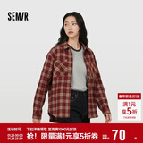 森马（Semir）长袖衬衫女春季中长款oversize翻领落肩格纹女生衬衣101125105007